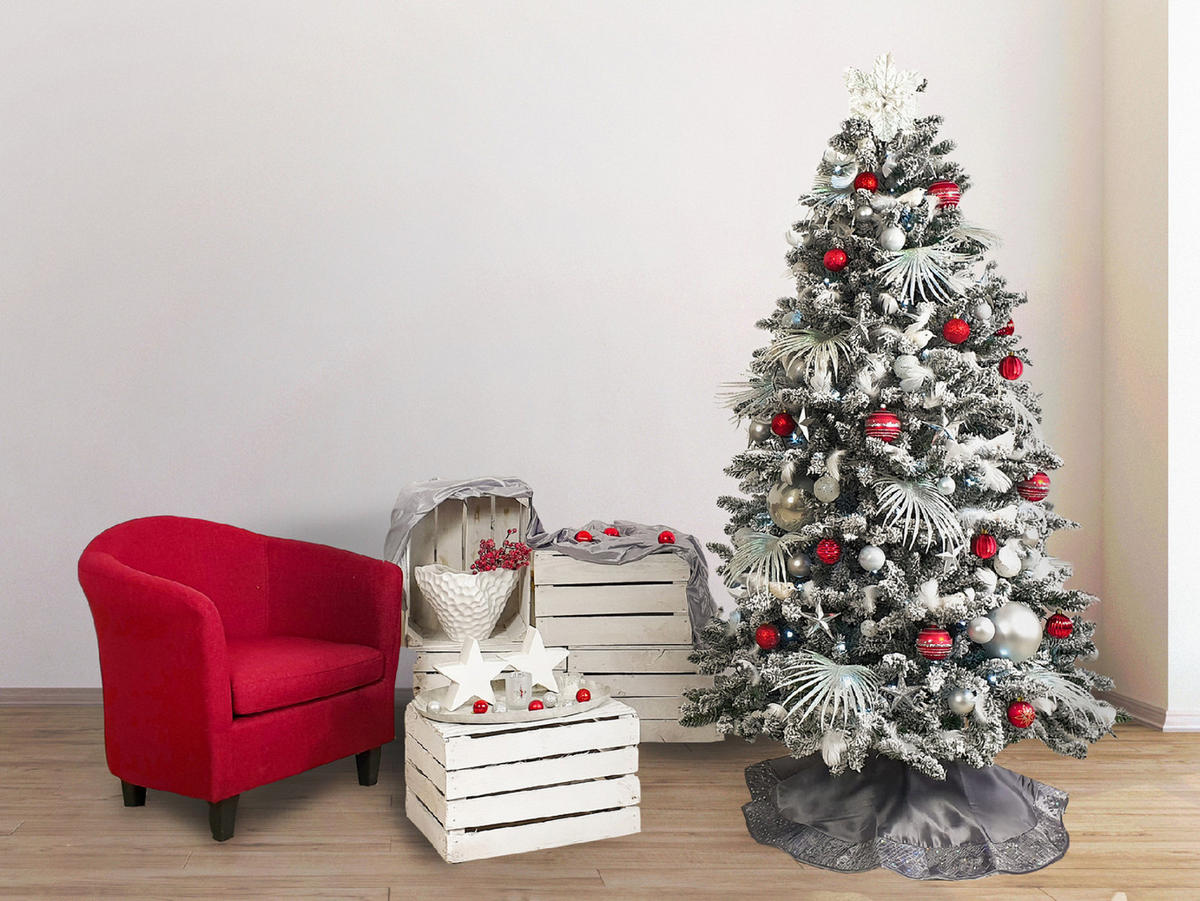 LAALU WEIHNACHTSBAUM geschmückt künstlich mit 133 Stk Kugeln POLAR RED 180 cm mit Metallständer - Rot/Silberfarben, Kunststoff (180cm) - LAALU