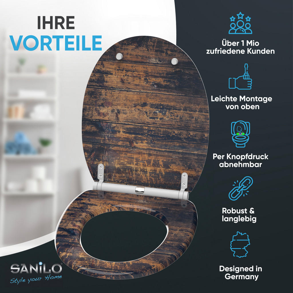 Thumbnail - Sanilo Wc-Sitz, Braun, Holzwerkstoff, Grafikmuster, Oval, 37.7x5.5x48 cm, Badezimmer, WC Ausstattung, WC Sitze