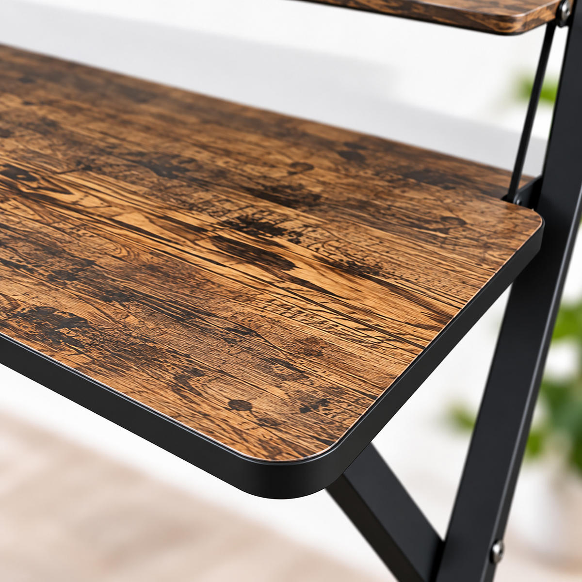 SKRIVBORD Brun Svart fällbart med monitorhylla MDF metall - Multicolor, Träbaserade material/Metall (56/70/82cm) - Relaxdays