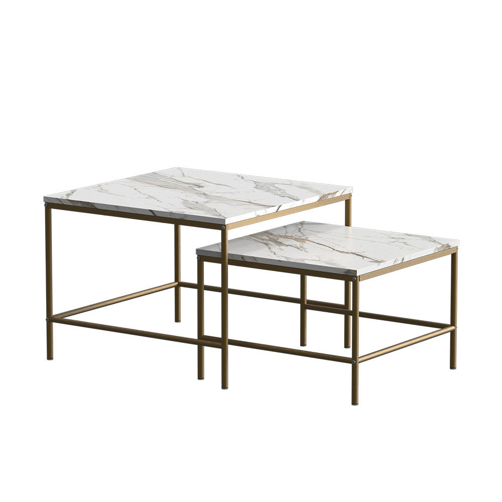 COUCHTISCH-SET Ramio Weiß/Gold 60 x 60 cm 2 Teile - Goldfarben/Weiß, Holzwerkstoff (60/60/45cm) - Vicco