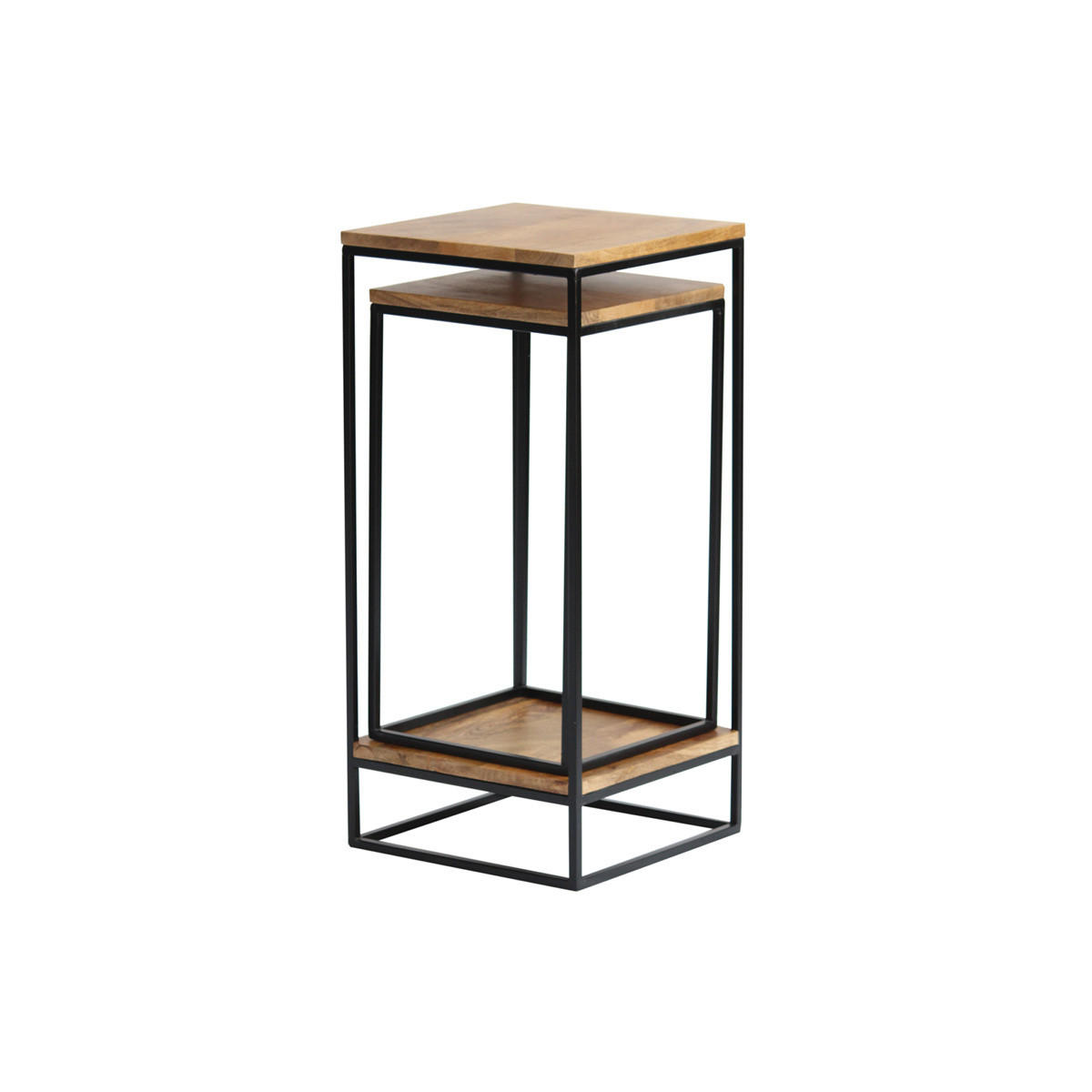 BEISTELLTISCHCHEN Akazie Schwarz Metall 2er-Set IGGY - Naturfarben, Holz (34/34/74cm) - Miliboo