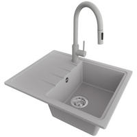 GRANITSPÜLE Mailand, 2-er set Grau 62/50 cm 1 Becken + Küchenarmatur 40/20 cm + Ablauf-Set ab 40er Unterschrank - Chromfarben/Grau, Kunststoff (62/19/50cm) - Primagran