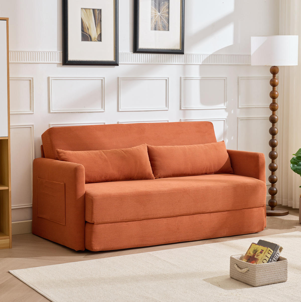 SOFABETT klappbar 165 x 92 cm Cord Orange 2-Sitzer - Orange, Metall (165/82/92cm) - Meubliv