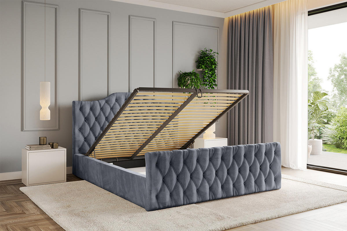 POLSTERBETT mit Bettkasten, Fußteil und Lattenrost, Boxbett ohne Matratze - FALIO-Z 120x200 Grau - Grau, Holzwerkstoff/Textil (120/200cm) - ALTDECOR
