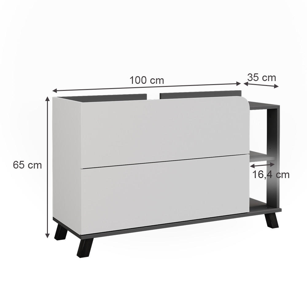 WASCHBECKENUNTERSCHRANK Karen Anthrazit/Weiß 100 x 65 cm mit 2 Schubladen - Anthrazit/Weiß, Holzwerkstoff (100/65/35cm) - Vicco