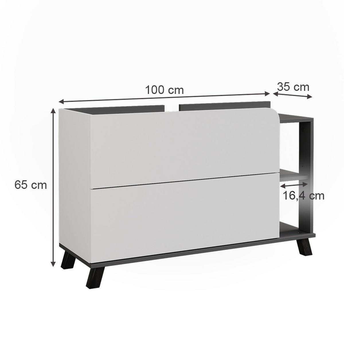 WASCHBECKENUNTERSCHRANK Karen Anthrazit/Weiß 100 x 65 cm mit 2 Schubladen - Anthrazit/Weiß, Holzwerkstoff (100/65/35cm) - Vicco