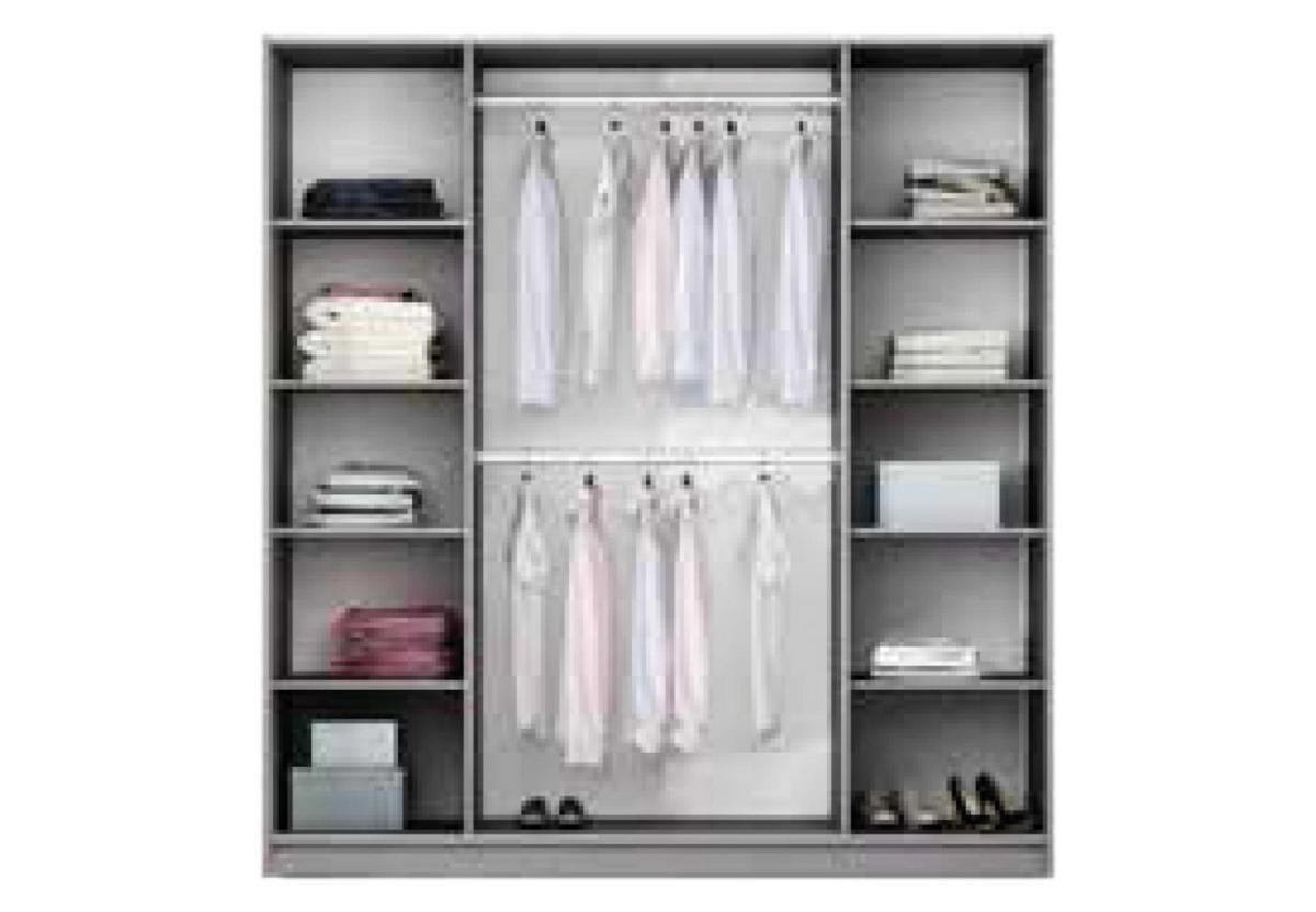 KLEIDERSCHRANK Govi 225 Graphit, zweitüriger Schiebeschrank mit Spiegel - Graphitfarben, Holzwerkstoff (225/215/65cm) - Bettso
