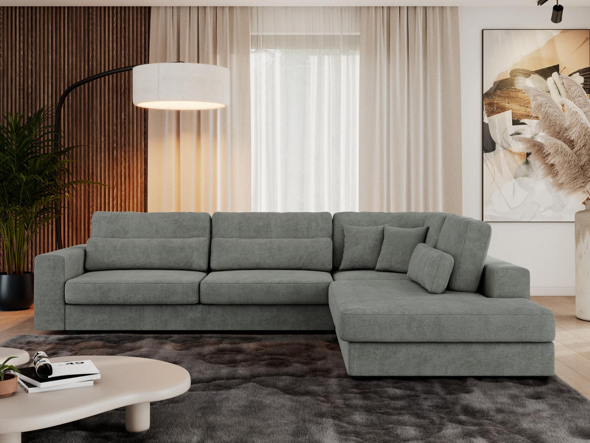 ECKSOFA Savona Grau Strukture - rechts - Schwarz/Grau, Kunststoff/Textil (249/316cm) - MKS