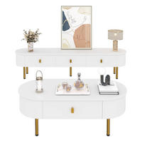 WOHNZIMMER-SET Couchtisch Schubladen abgerundet modern Wohnzimmer - Weiß, Holzwerkstoff (174/41/35cm) - FLIEKS