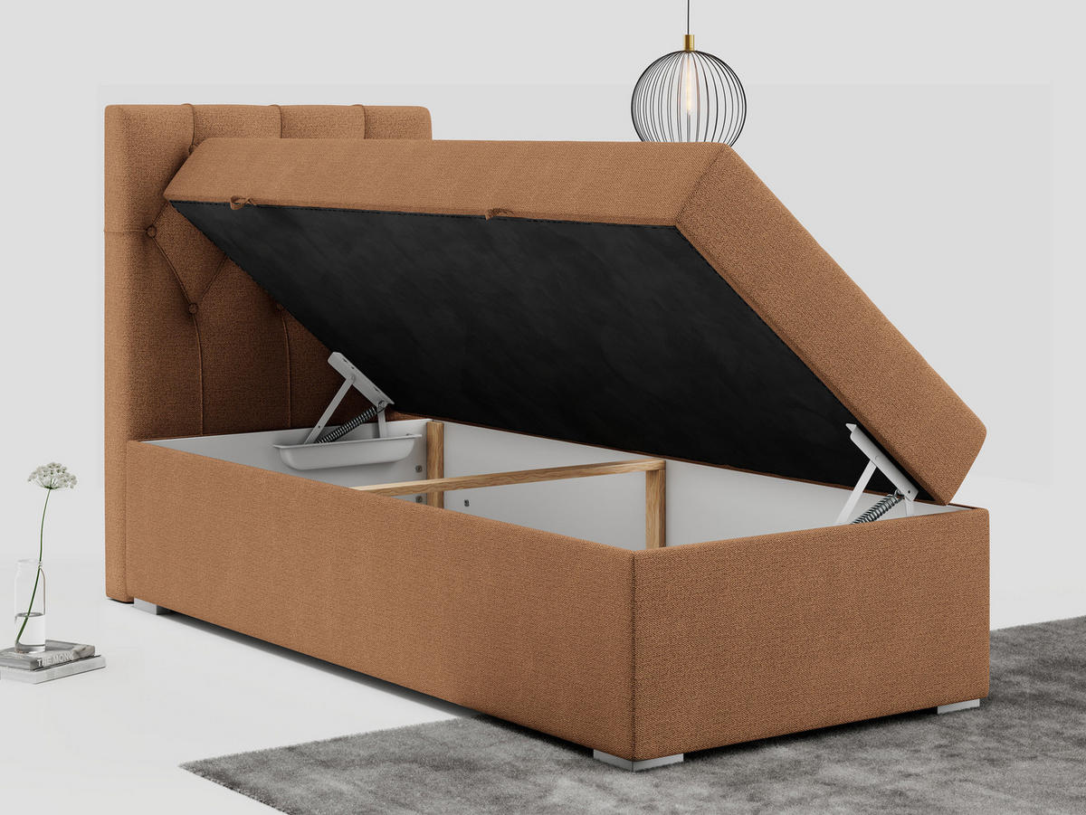 BOXBETT ALDA 90/200 Orange Struktur - H3 - Links Seite - Orange, Holz/Textil (90/200cm) - MKS