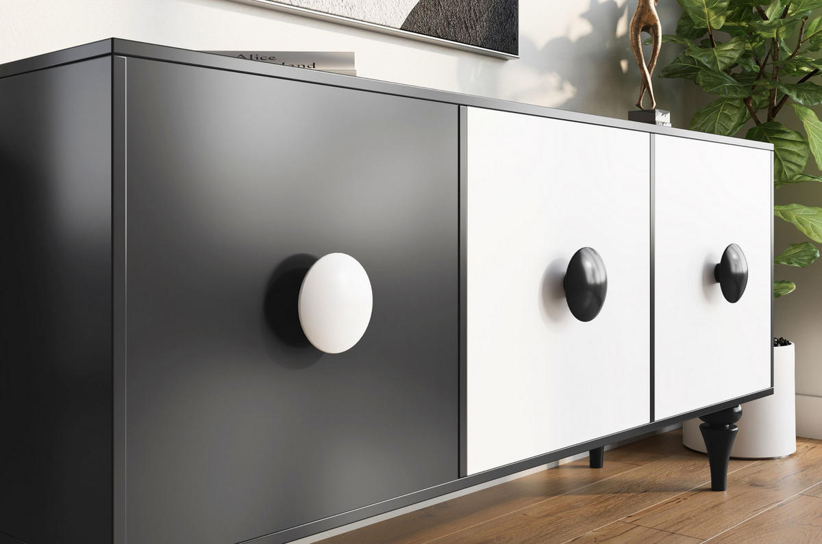 SIDEBOARD Paradis, Schwarz/Weiß - Schwarz, Holzwerkstoff (158.4/74/45cm) - Dancan