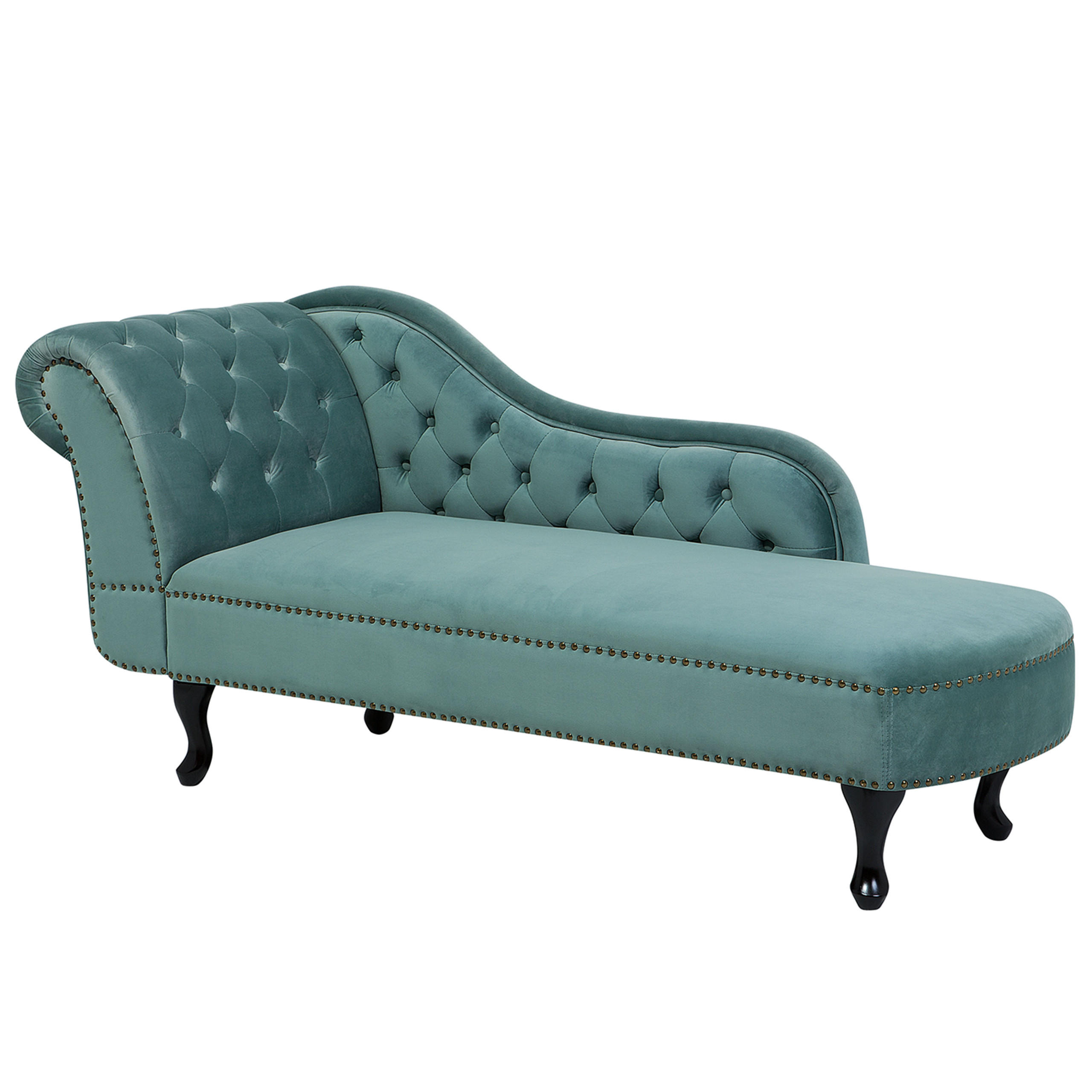 CHAISELONGUE Samtstoff mintgrün linksseitig Nimes - Schwarz/Mintgrün, Textil (170/79/61cm) - Beliani