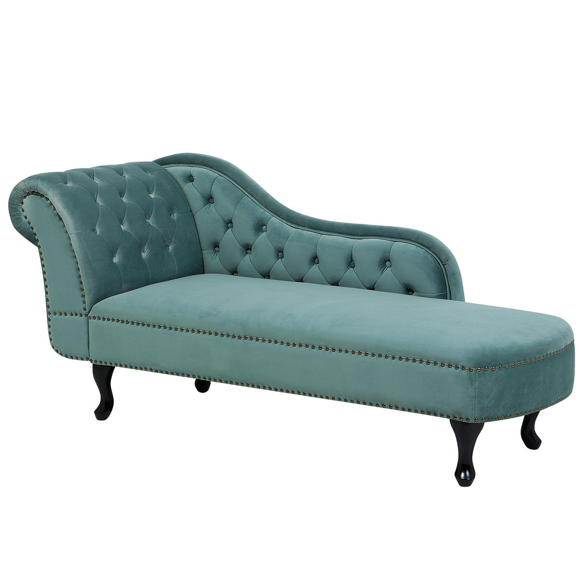 CHAISELONGUE Samtstoff mintgrün linksseitig Nimes - Schwarz/Mintgrün, Textil (170/79/61cm) - Beliani