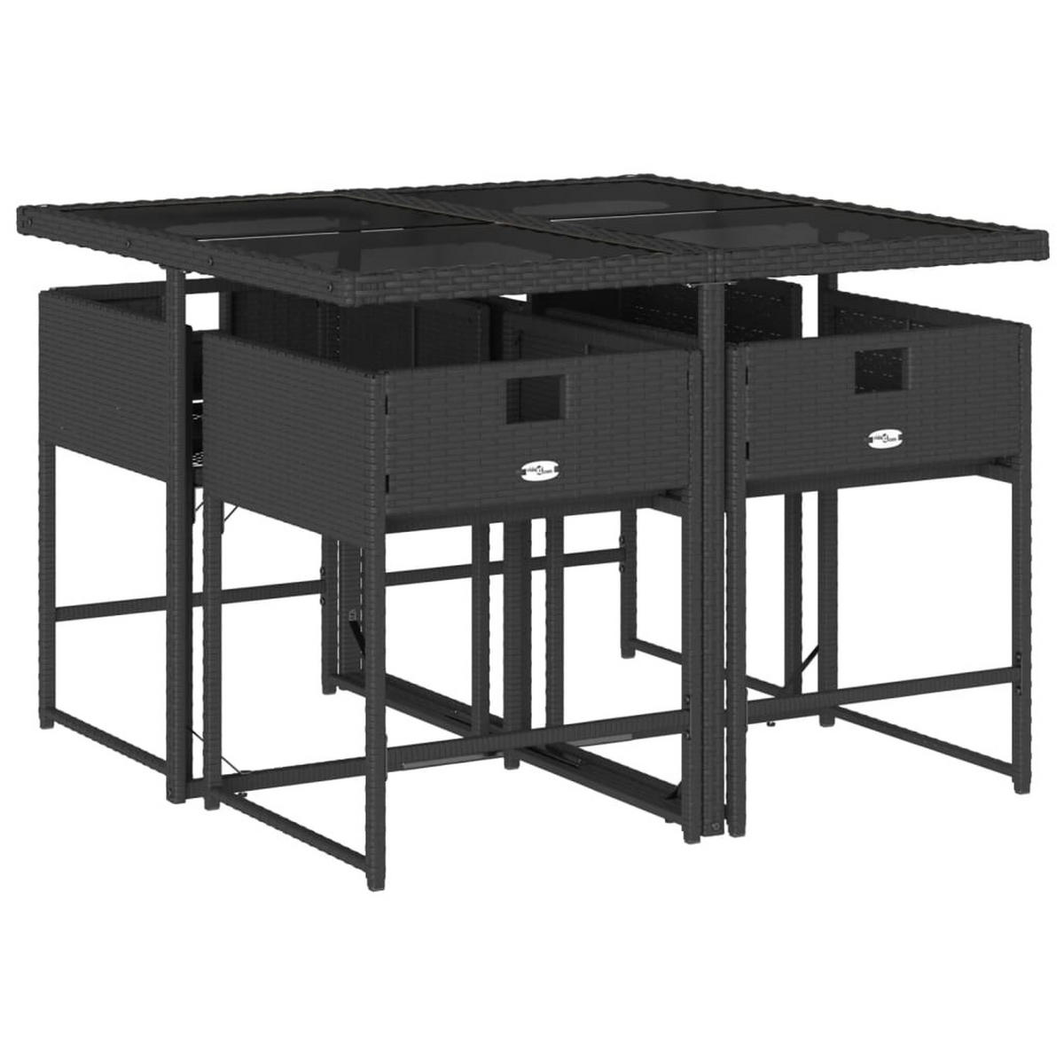 GARTEN-ESSGRUPPE 5-teilig Mit Kissen Schwarz Poly Rattan - Schwarz, Kunststoff - vidaXL