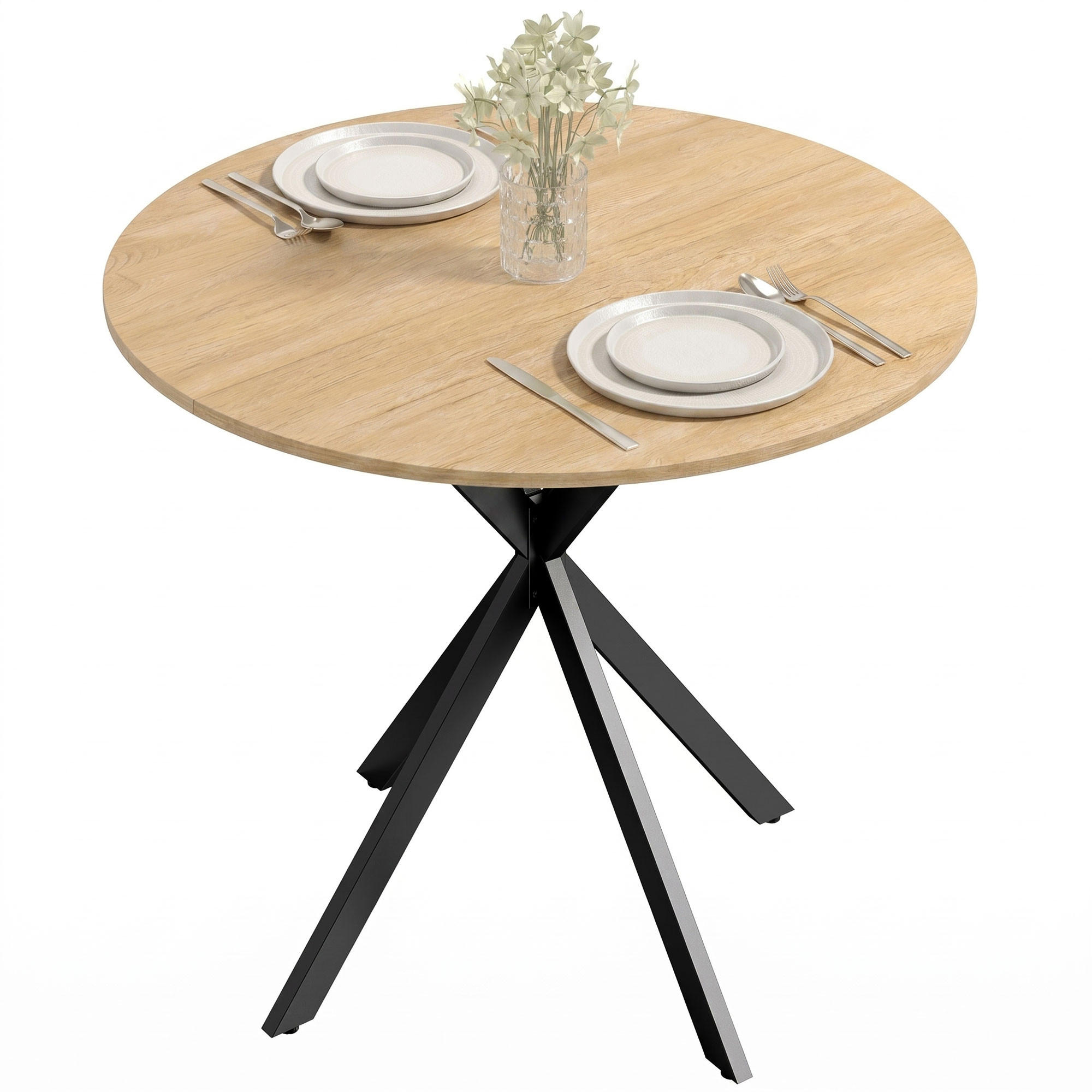ESSTISCH Weiße Eiche Schwarz 80/80/75 cm - Ahornfarben/Schwarz, Metall (80/80/75cm) - PANGIVO
