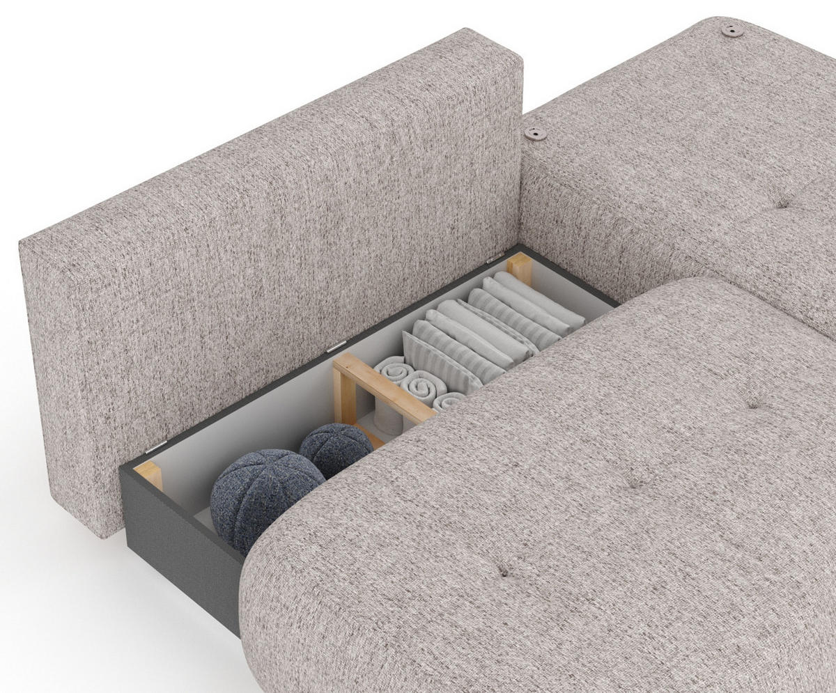 ECKSOFA MIT SCHLAFFUNKTION Batu Hellbraun Webstoff - Hellbraun/Schwarz, Holz/Holzwerkstoff (223/158cm) - Maison de Reve