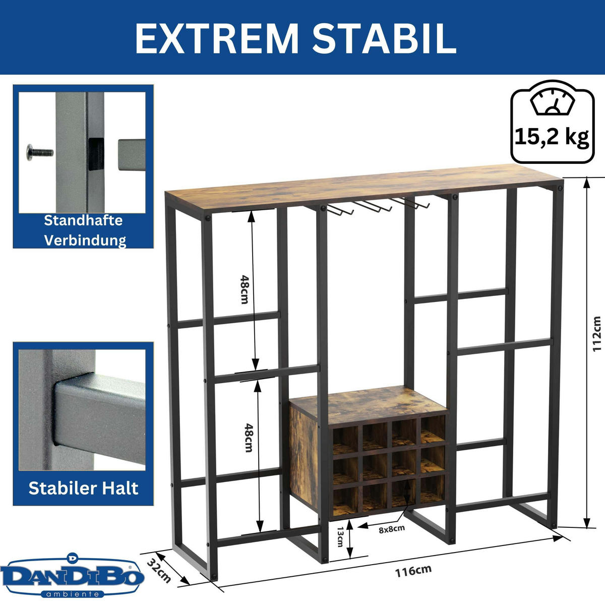 GETRÄNKEKISTENREGAL 4 Kisten mit Ablage Holzablage 96659 - Schwarz, Metall (116/112/32cm) - DanDiBo