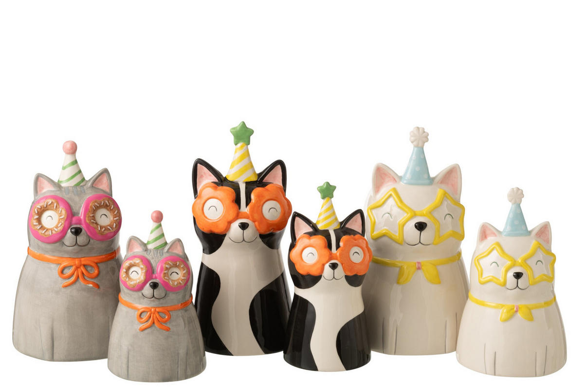 VASE KATZE MIT BRILLE (3ER SET) - Multicolor, Keramik (15/26/15.5cm) - J-Line