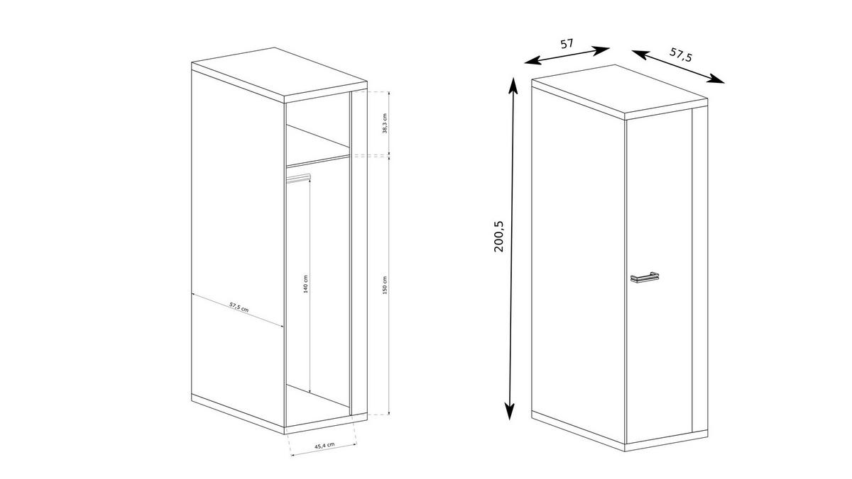 DREHTÜRENSCHRANK YASUO 57/200,5/57,5 cm 1-türig Eichefarben - Eichefarben, Holzwerkstoff (57/200.5/57.5cm) - MASSENO
