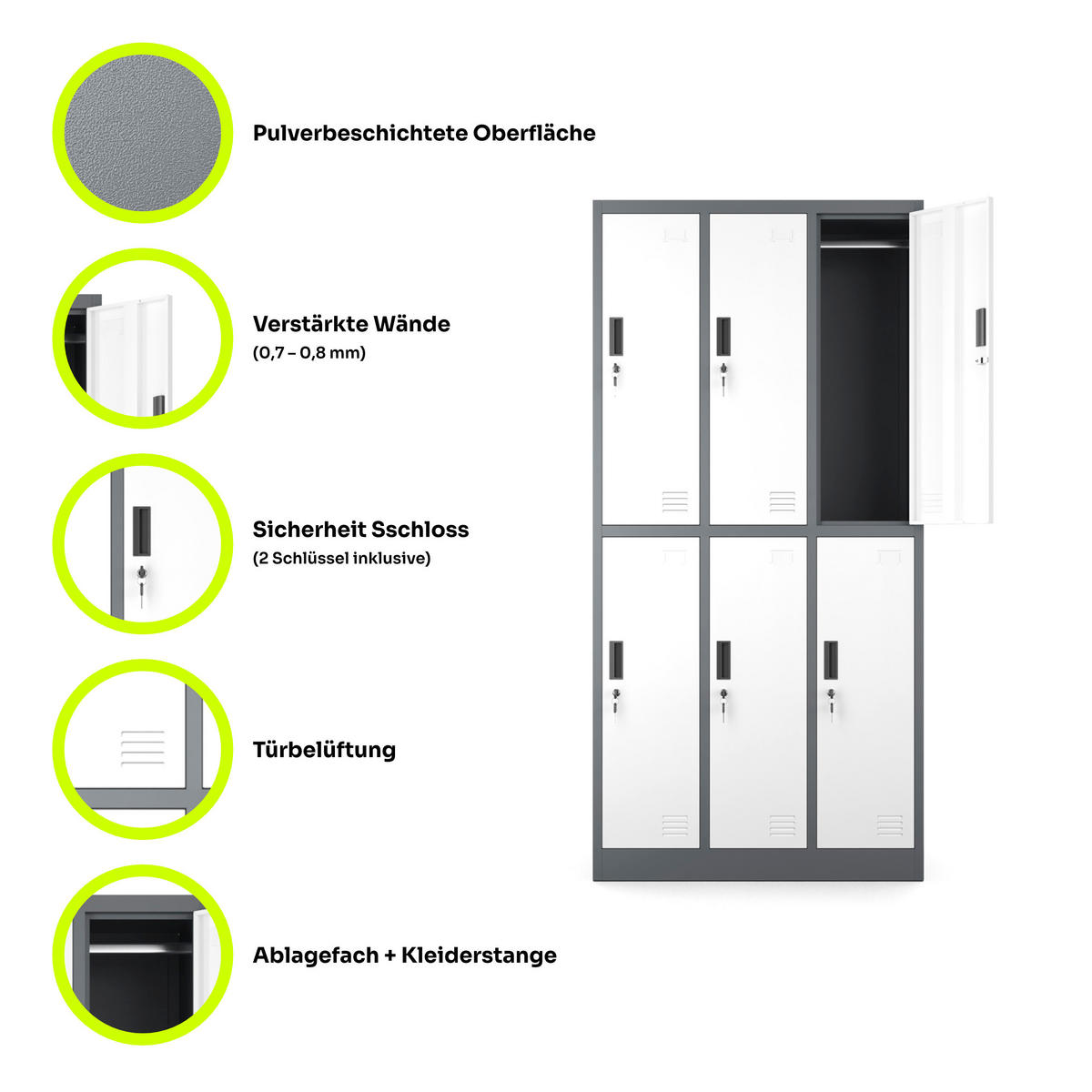 MEHRZWECKSCHRANK mit 6 Fächer Weiß Anthrazit Stahl 90x185x45cm - Anthrazit/Weiß, Metall (90/185/45cm) - Muralo