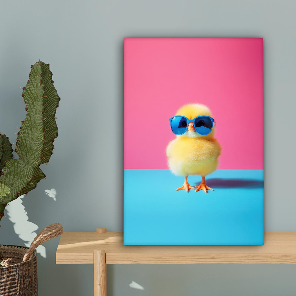 LEINWANDBILD Chick - Sonnenbrille - Blau Deko Wohnzimmer 20x30 cm - Pink/Gelb, Textil (20/30cm) - MuchoWow