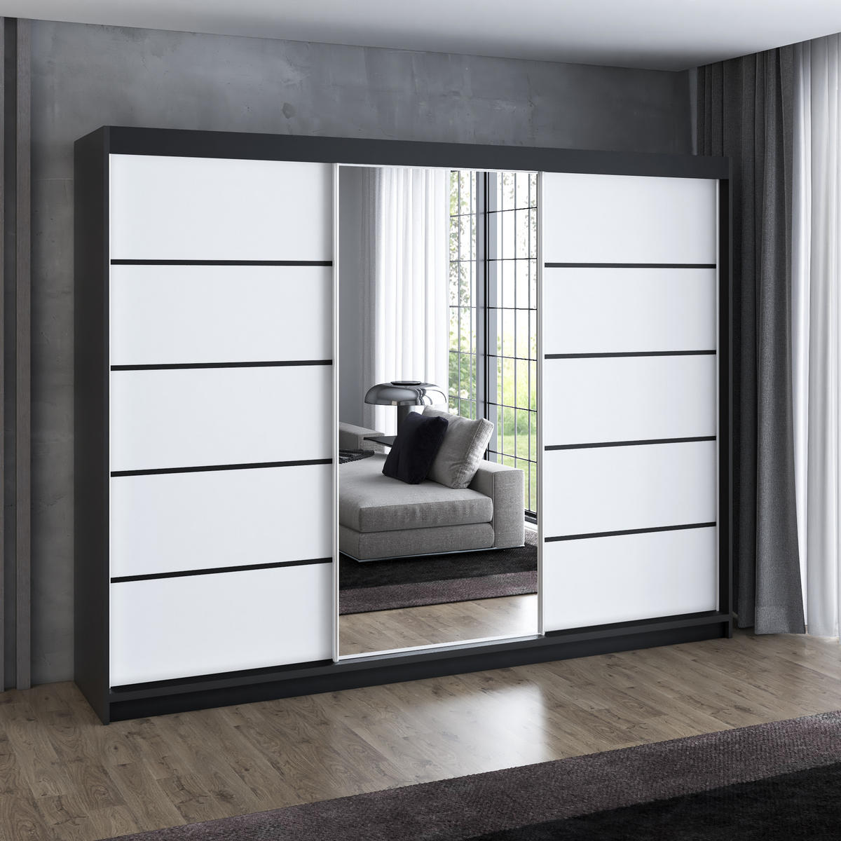 SCHWEBETÜRENSCHRANK 200 cm VILANO 2 Farbe: Schwarz, Weiß - Schwarz/Weiß, Holzwerkstoff (200/215/59.5cm) - A&J MöbelLand