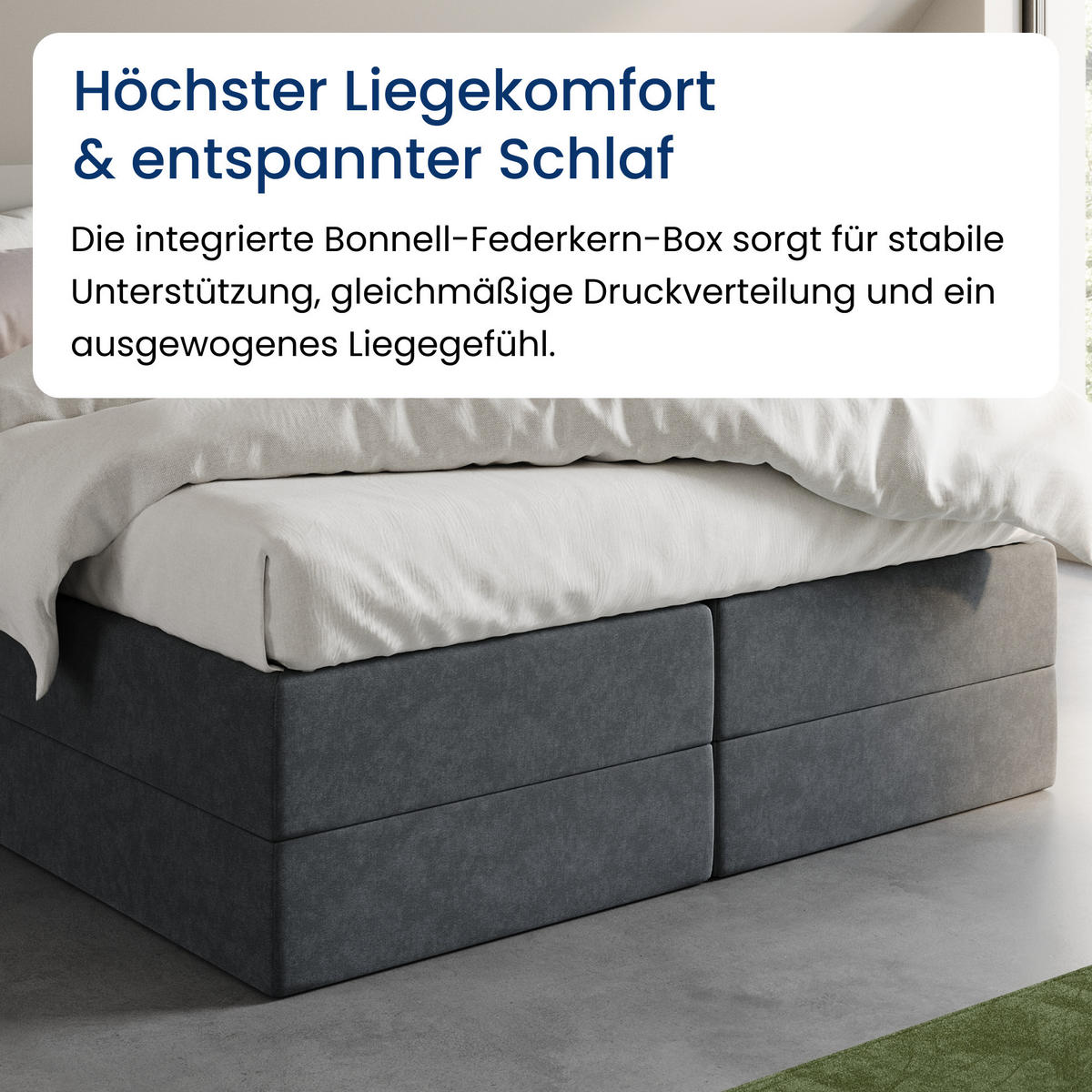 BOXSPRINGBETT mit Bonnell Matratze, mit Kopfteil, 140 x 200 cm, in Dunkelgrau - Anthrazit, Naturmaterialien (140/200cm) - Home Collective