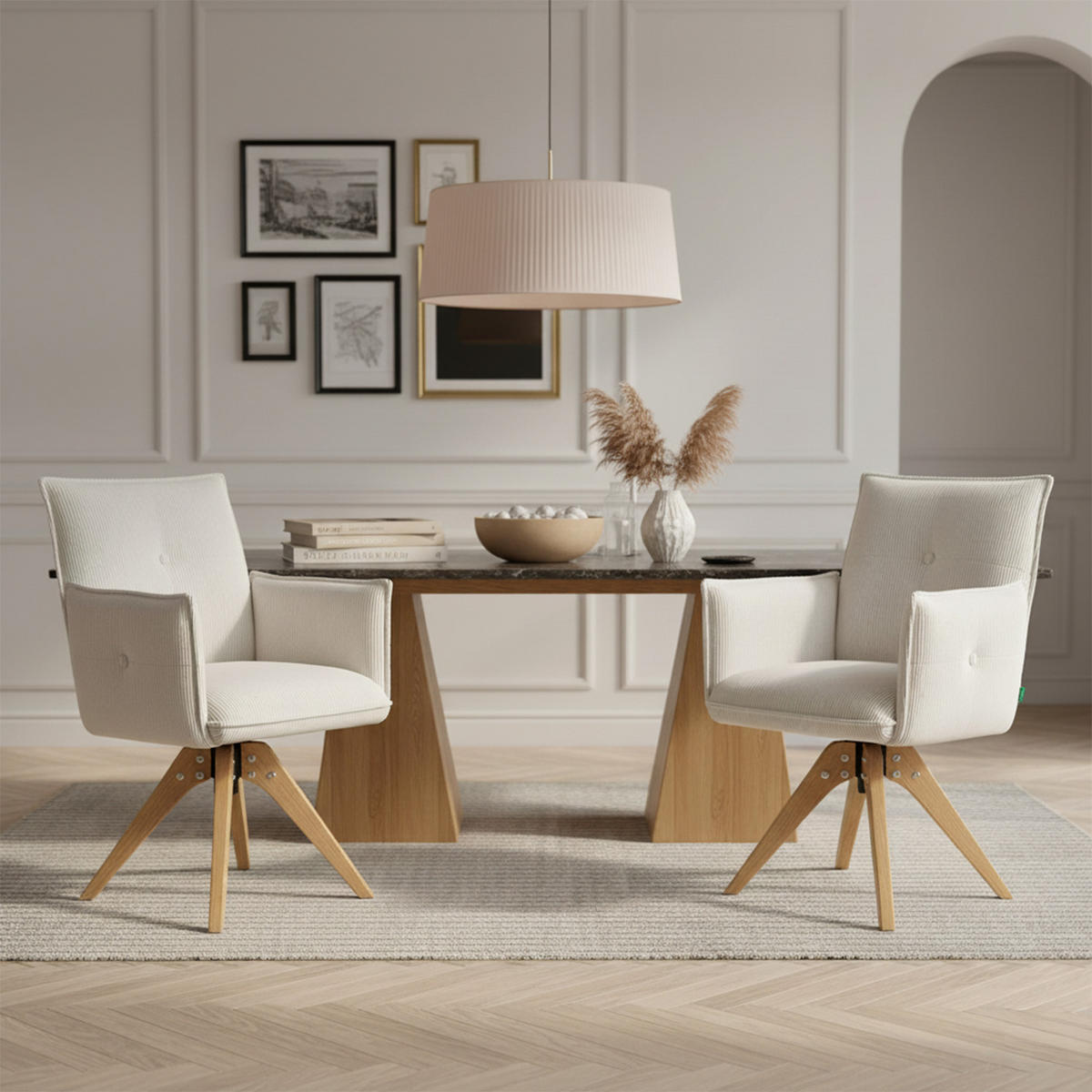 ARMLEHNSTUHL Mika-Emil - Honigeiche/Creme, Eichenholz/Holz (60/88/63cm) - DUBI Möbel
