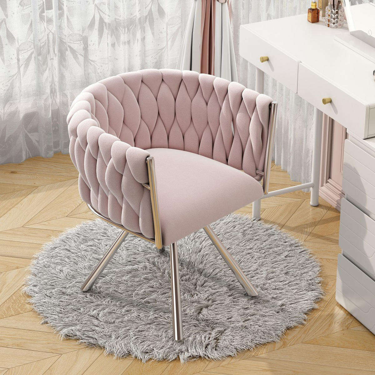 SCHMINKSTUHL 1St in Rosa mit vier Stützbeine aus Metall - Pink, Textil (54/72/59cm) - KOMHTOM