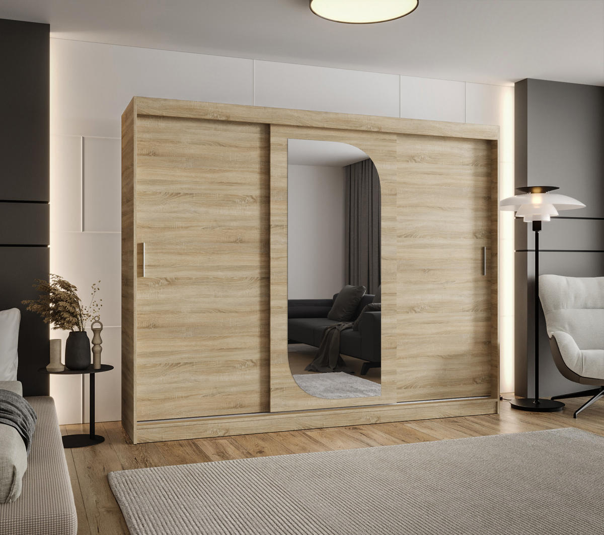 SCHWEBETÜRENSCHRANK 200/250/62 3-türig - Silberfarben/Sonoma Eiche, Holz (250/200/62cm) - MÖBEL KRYSPOL