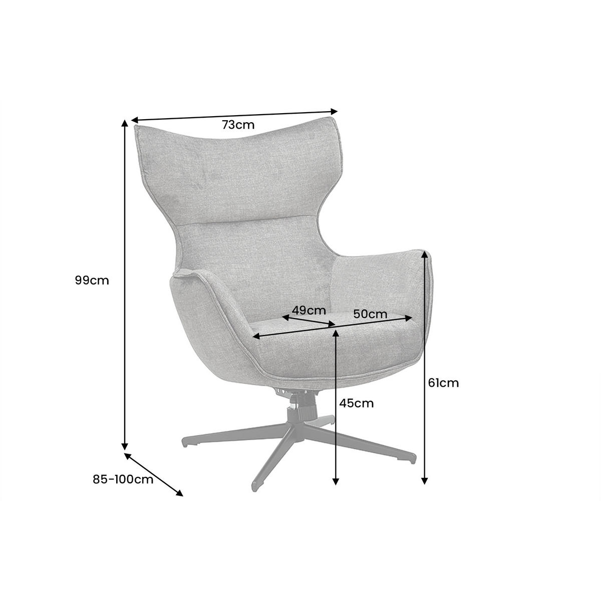 SESSEL VOGUE Samt Grau 100 cm - Schwarz/Grau, Textil/Metall (73/99/100cm) - riess-ambiente