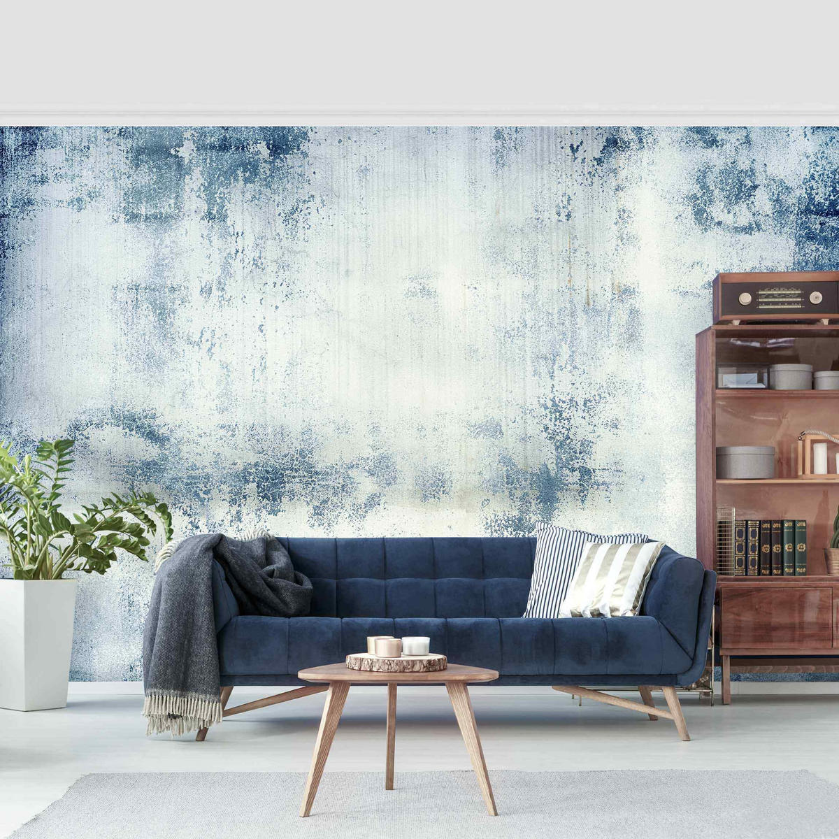 FOTOTAPETE Betonwand Shabby Putz Blau 288/190 cm - Blau, Papier (288/190cm) - Bilderwelten