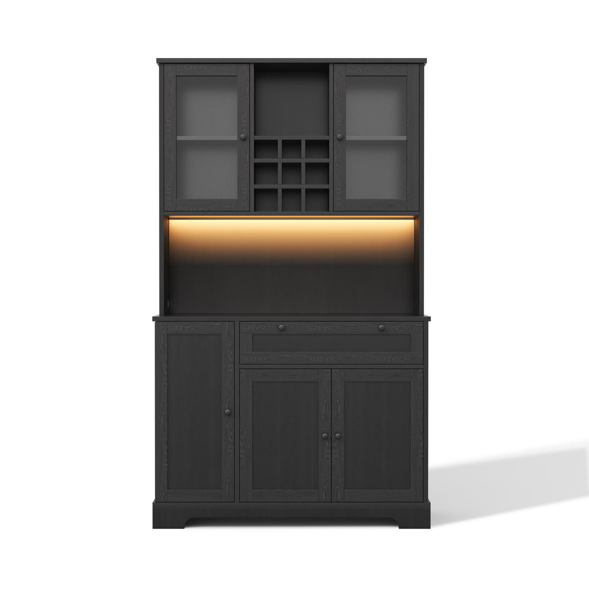 BUFFETSCHRANK 105/40/180 cm aus MDF mit LED-Beleuchtung, Steckdose, Weinregal und verstellbaren Böden, Schwarz - Schwarz, Holzwerkstoff (105/180/40cm) - Redom