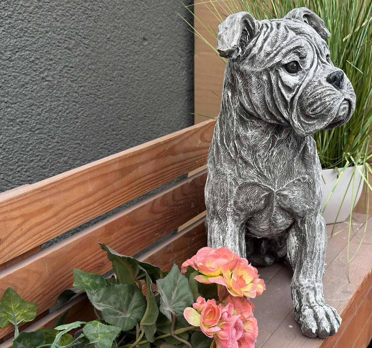 STEINFIGUR American Bulldog massiv frostfest - Grau, Stein (25/40/32cm) - stoneandstyle