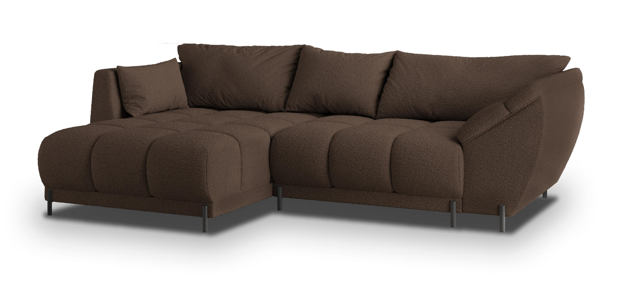 ECKSOFA VESTANO L-S Braun Boucle-Stoff mit Schlaffunktion - Braun, Holz (287/182cm) - MASSENO