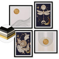 WANDBILDER 4er-Set - 50x50 cm & 40x60 cm Schwarzer Rahmen - Naturmotive mit dem Mond - Schwarz, Kunststoff (50/50cm) - ArtPrintCave