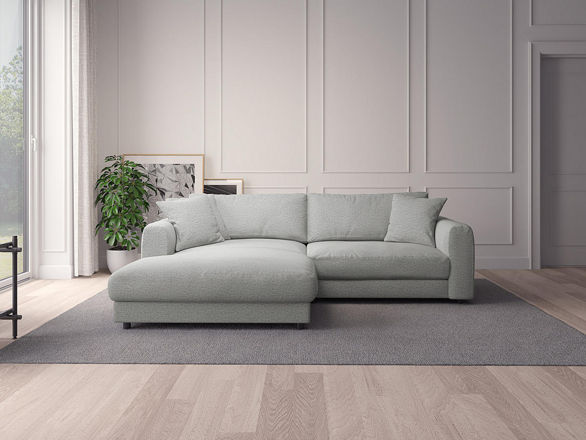 ECKSOFA mit Longchair - Hellgrau/Schwarz, Textil (238/183cm) - home24