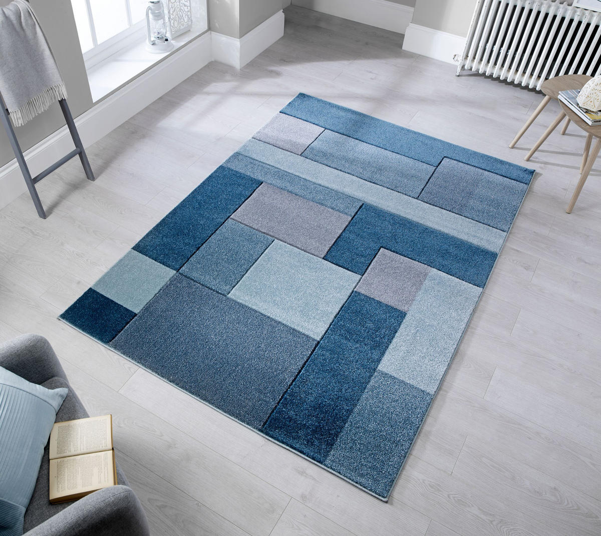 TEPPICH geometrisch 3D-Effekt handgearbeitet NIDD CLARA, Blau 80x150 cm - Blau, Textil (80/150cm) - KADIMA DESIGN