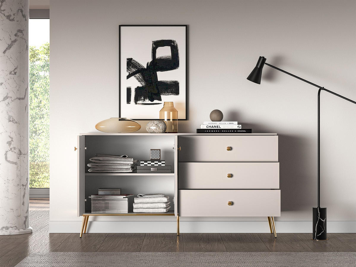 SIDEBOARD Selgin Greige 160 cm - Taupe/Goldfarben, Holzwerkstoff/Metall (160/84.8/39.7cm) - Selsey