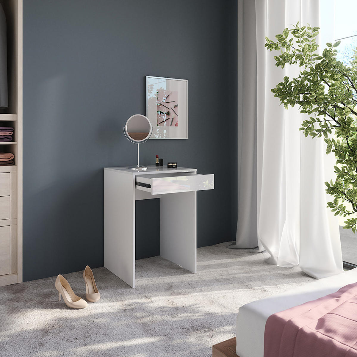 TOALETNÍ STOLEK Sherry Bílá/bílý vysoký lesk - vysoce lesklá bílá, kompozitní dřevo (51.4/76/50.1cm) - Vicco