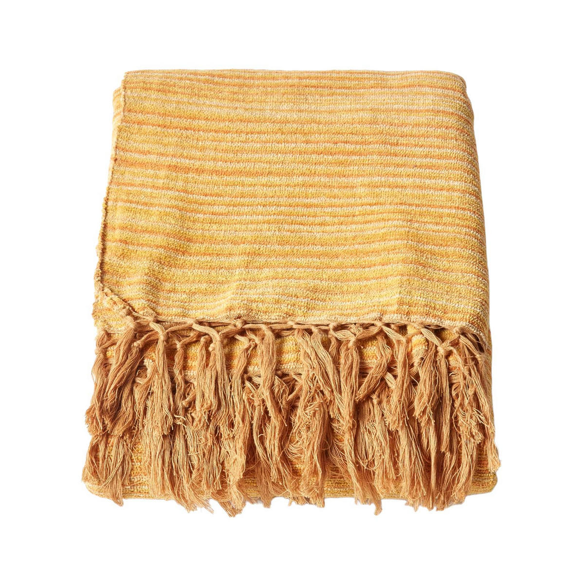 WOHNDECKE Chenille 220/240 cm, 100% Baumwolle gestreift - Dunkelorange, Textil (220/240cm) - Homescapes