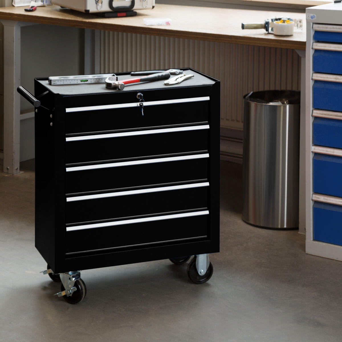 WERKZEUGWAGEN ,Rollen Ø 100 mm,schwarz - Schwarz, Metall (33/79/69cm) - tectake