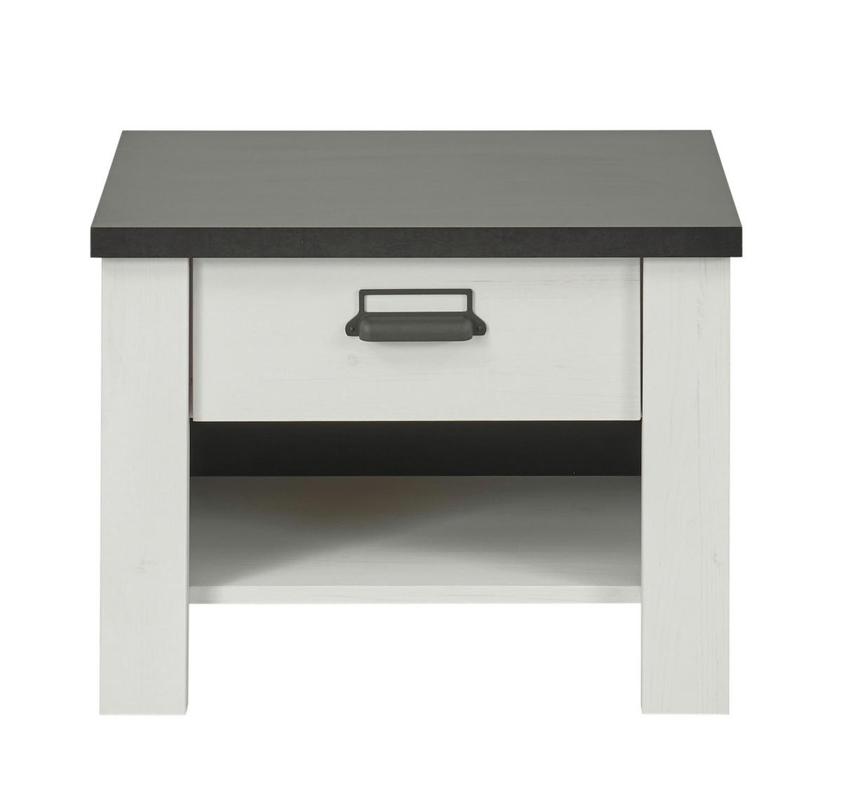 NACHTTISCH weiß Pinie und Anthrazit Landhaus, Nachtkommode mit Schubkasten 60 x 46 cm - Anthrazit/Weiß, Holzwerkstoff/Metall (60/46/39cm) - Furn.Design