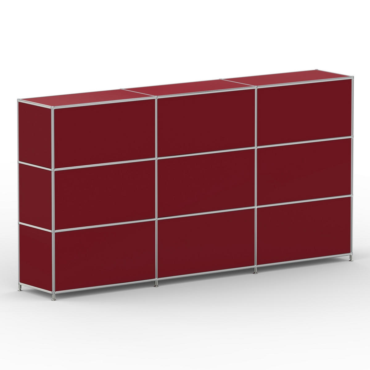 AKTENSCHRANK Büro, 9 offene Fächer, Breite 227 cm, Rubinrot - Chromfarben/Rot, Metall (40/118/227.2cm) - Versee