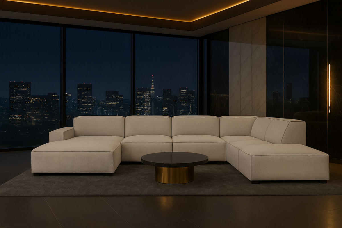 ECKSOFA Cursal V, Stoff Artico, Nata, Rechts - Beige, Holz (364/262cm) - Kaiser Möbel