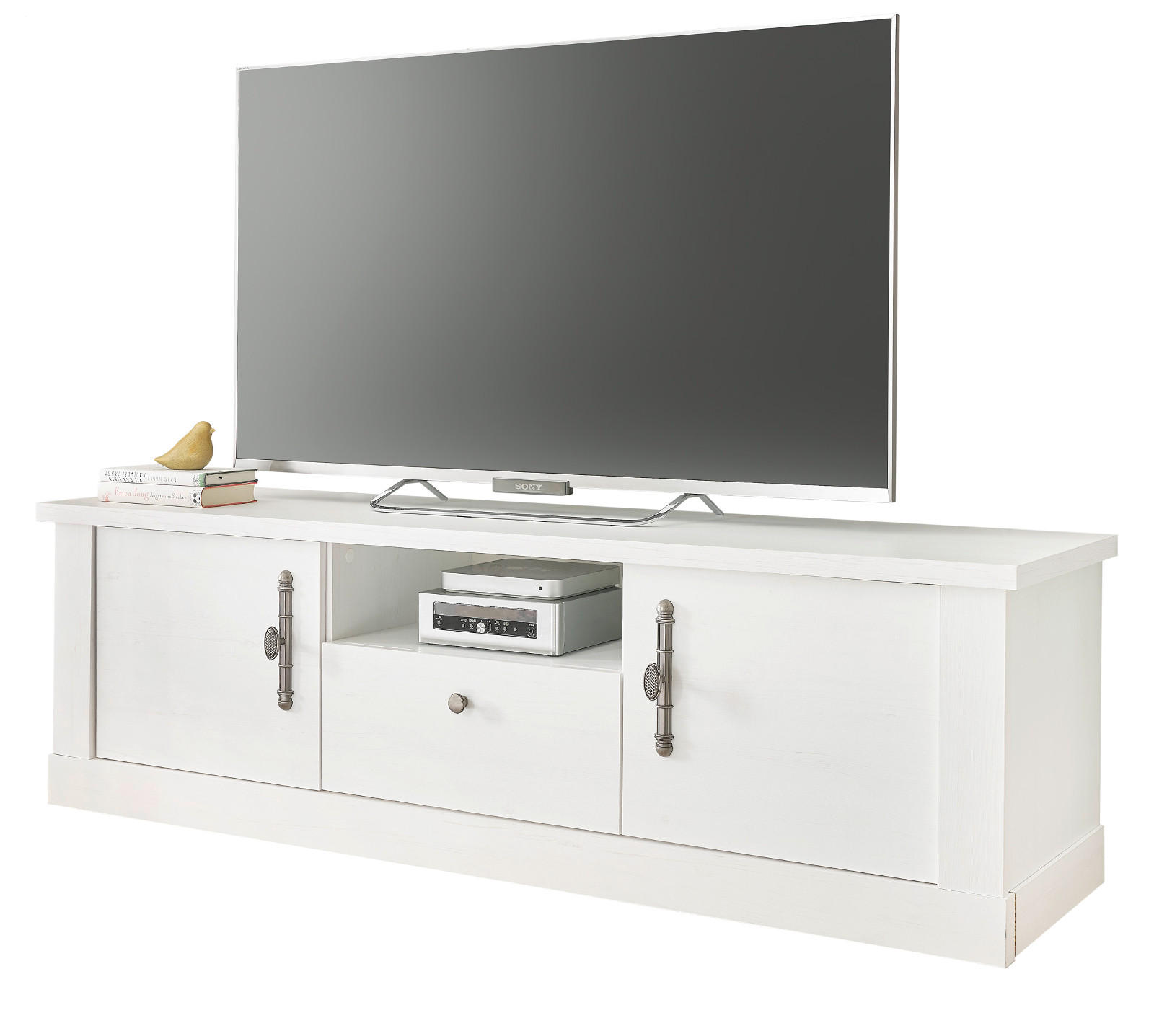 TV-LOWBOARD weiß Pinie Landhaus, TV Unterteil 155 cm, Soft-Close-Funktion - Weiß, Holzwerkstoff/Kunststoff (158/51/45cm) - Furn.Design