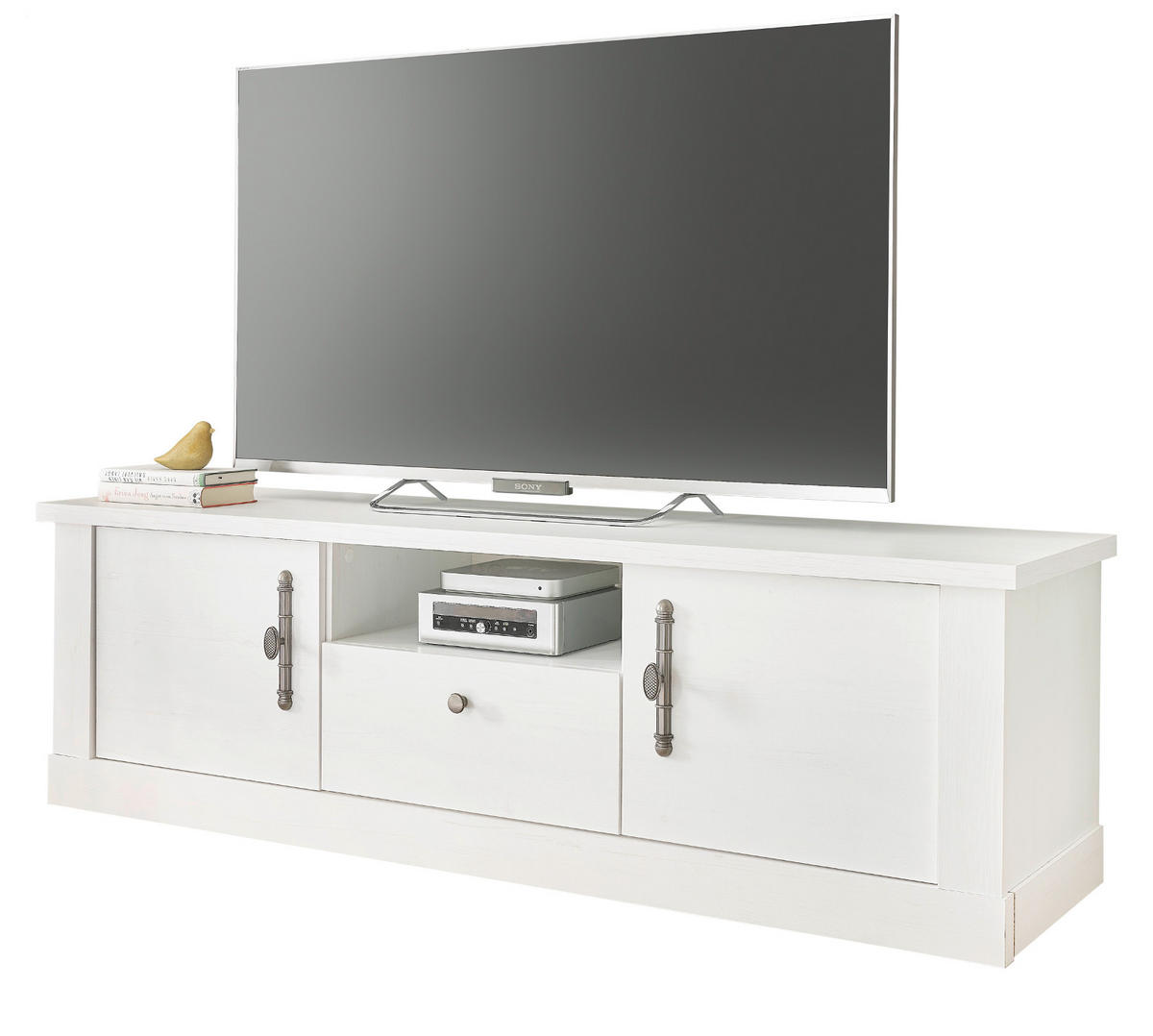 TV-LOWBOARD weiß Pinie Landhaus, TV Unterteil 155 cm, Soft-Close-Funktion - Weiß, Holzwerkstoff/Kunststoff (158/51/45cm) - Furn.Design
