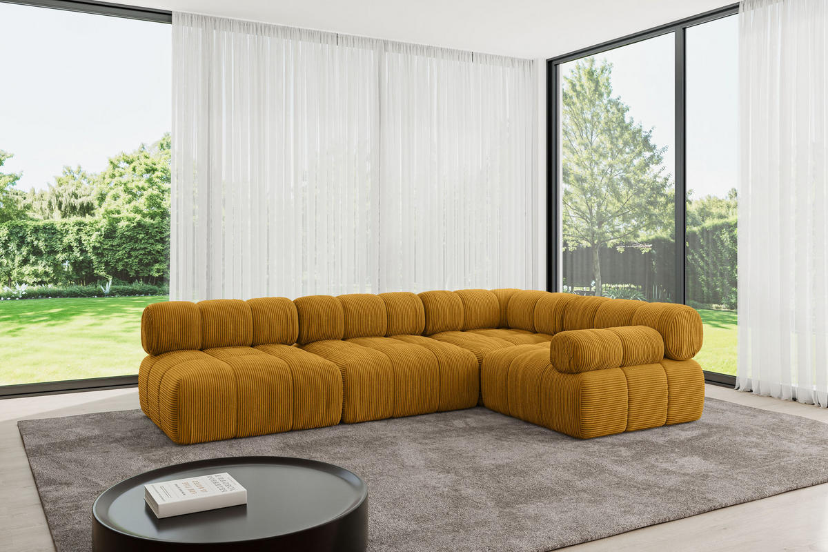 ECKSOFA modulares Sofa Mende-L2 - 285x190x70 cm Senfgelb Cord - Currygelb, Holzwerkstoff/Textil (285/190cm) - ALTDECOR