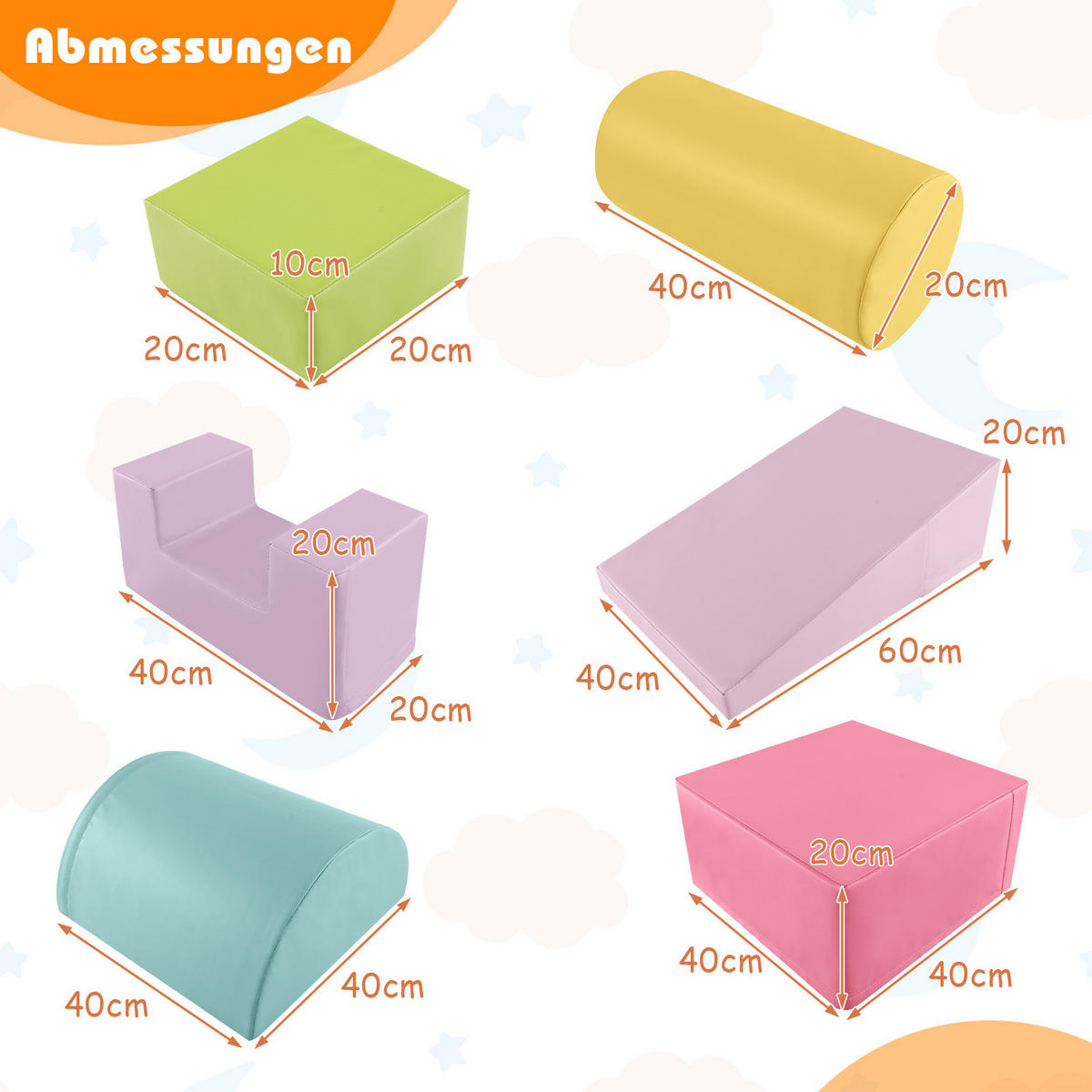 SCHAUMSTOFFBLOCK Rosa (6-teilig) - Pink, Kunststoff (40/20/40cm) - COSTWAY