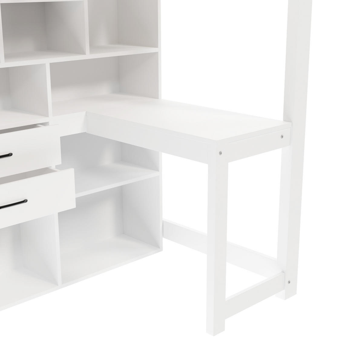 HOCHBETT 90/200 cm Weiß aus Kiefernholz mit Schreibtisch und Stauraum - Weiß, Holz (90/200cm) - OKMYHOME
